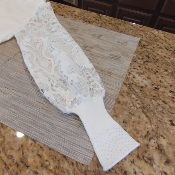 Sioni Milano Ribbed Lace Long Sleeve Mockneck Top Eggshell Size M NWT - Picture 6 of 12